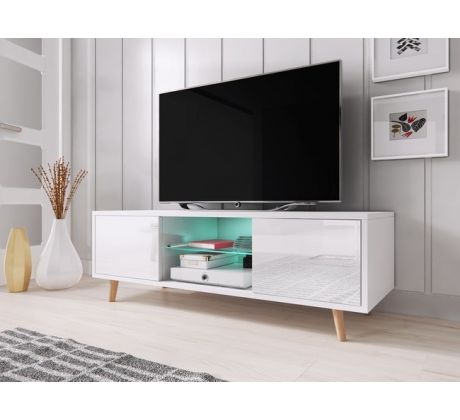 Televizní TV stolek  Sweden I - bílá/bílý lesk
