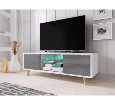 Televizní TV stolek  Sweden I - bílá/šedý lesk