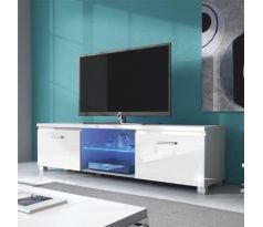 Televizní stolek Lugo - bílý/bílý vysoký lesk + LED osvětlení