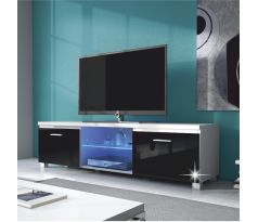 Televizní stolek Ugo - bílý/černý vysoký lesk + LED osvětlení