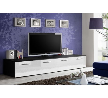 TV stolek Duo 200cm, černá/bílý lesk