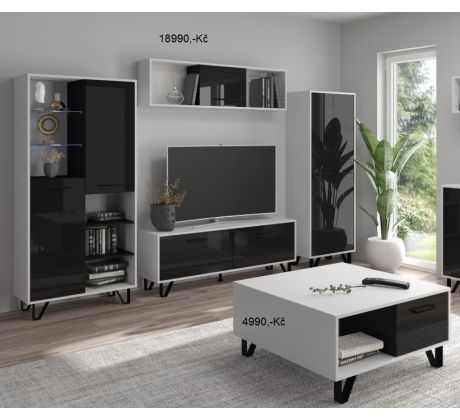 Obývací stěna Boss 1 bílá/černý lesk 280cm